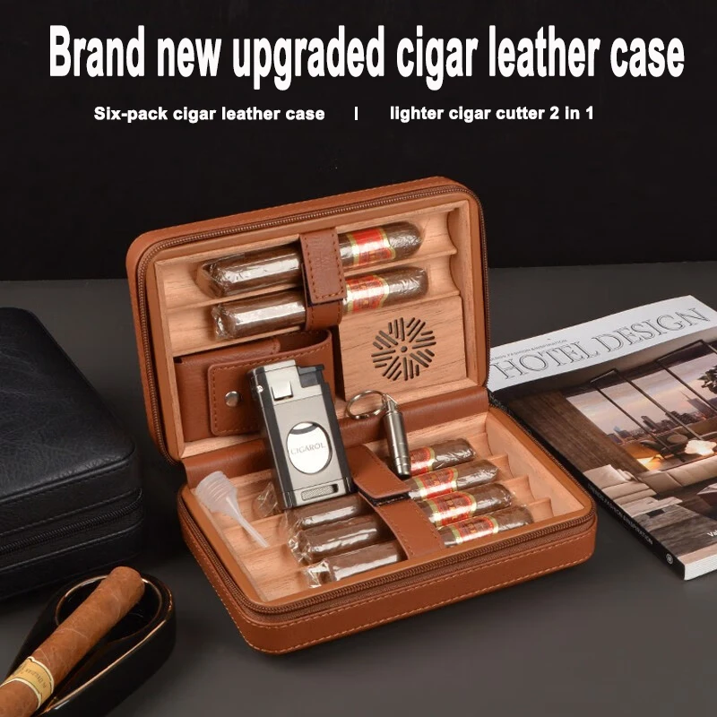 Factory Wholesale Cigar Travel Humidor Cedar Wood Leather Cigar Case ...