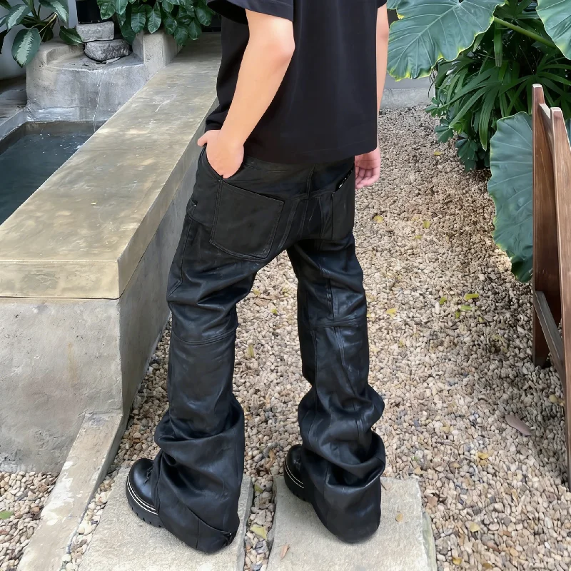 Salati Punk Jean Hommes Manufacturer Custom Streetwear Hip Hop Low Rise Waxed Vintage Flared Trouser Denim Pant Stacked Jean Men gallery 2