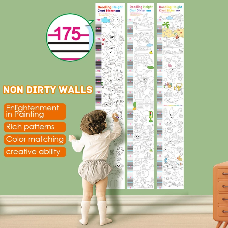 Foska Doodling Height Chart Sticker Height Measure Wall Stickers for Baby Rooms Cartoon Height Wall Decal for Kids Room