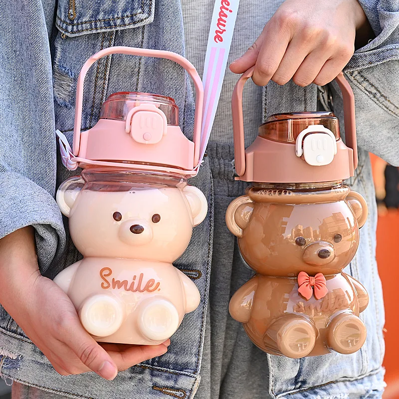 Kawaii School Kids Water Bottle Cute Bear Water Bottles With Strap ...