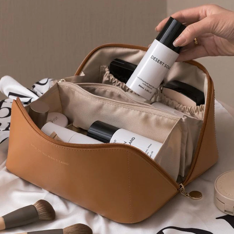 Custom Women Makeup Bag Pouch Pu Leather Cosmetic Toiletries Bag Large