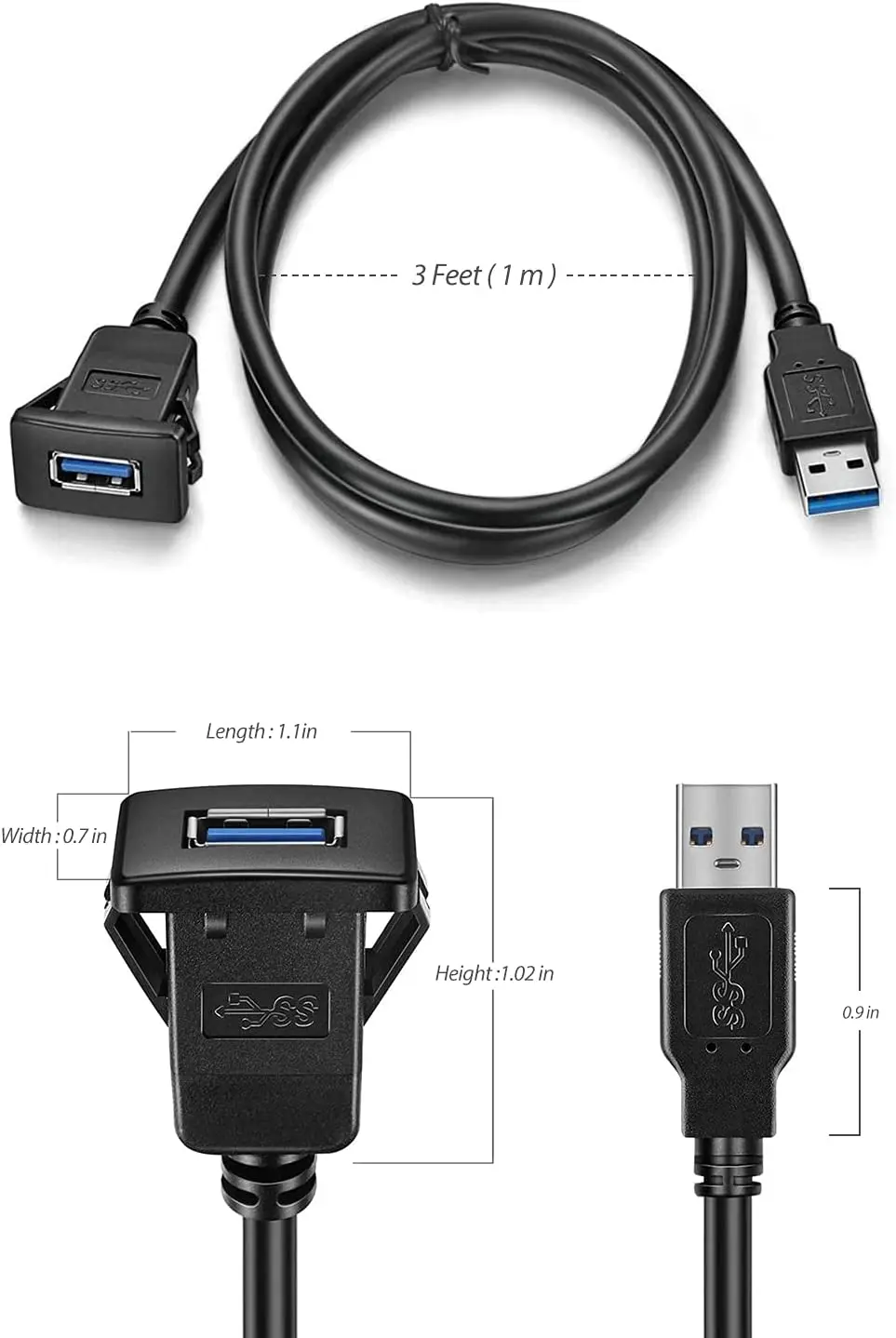 Квадратный Однопортовый USB-3,0-панель, удлинитель для автомобильного  кабеля| Alibaba.com