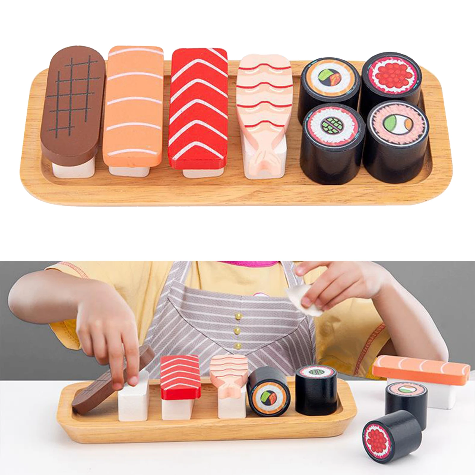 wooden sushi toy set