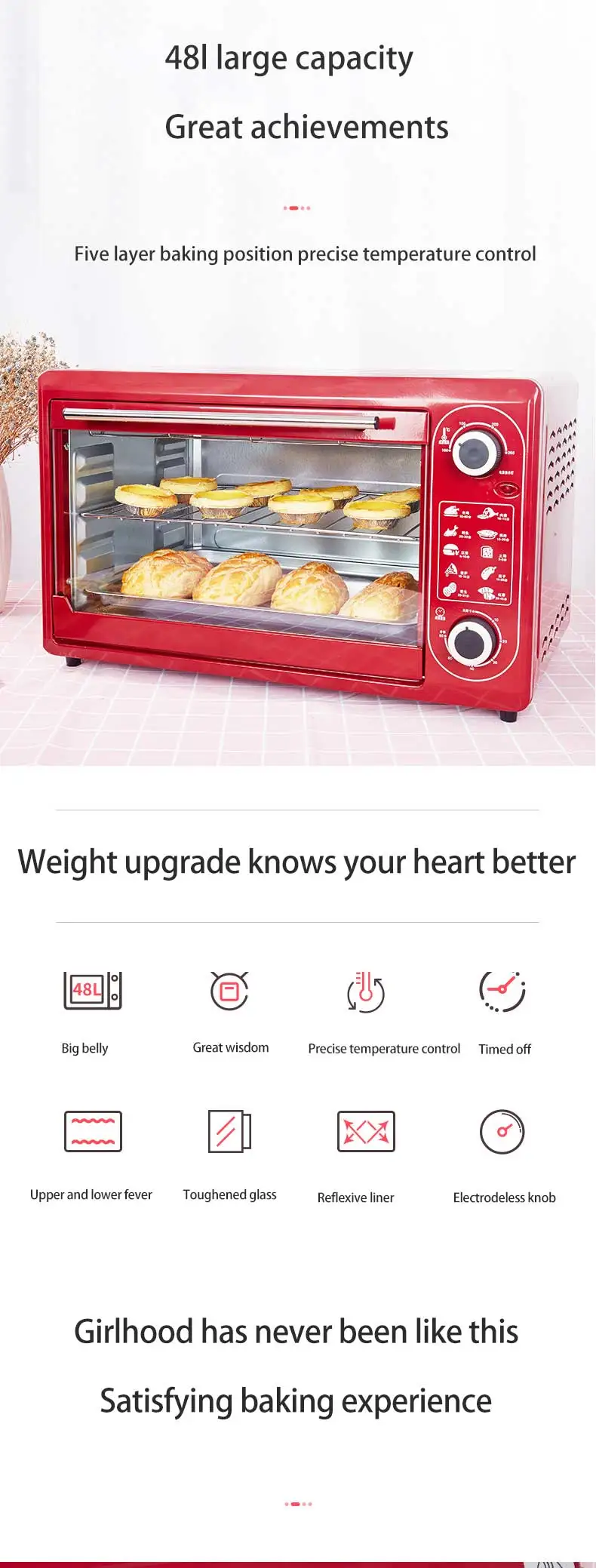 Multifunctional Electric Oven Household 48L Large Capacity Digital Control Baking Cake