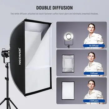 NEEWER 24"x35" Quick Setup Foldable Rectangular Strip Softbox Bowens Mount with Diffusers/Honeycomb Grid/Bag, Compatible with detail image