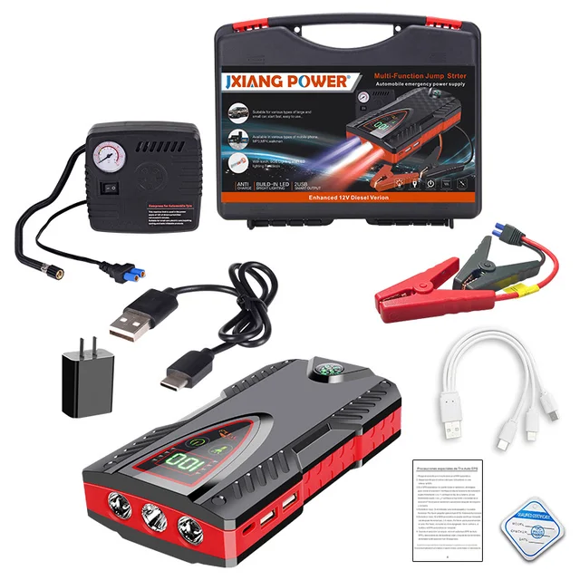 New Portable Vehicle Power Bank Jumper Car Battery Jump Starter With Air Compressor 4 In 1 99800MAH Jump Starter With Air Pump