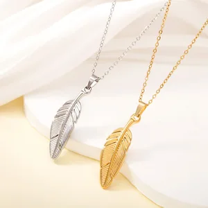 Fashion New Stainless Steel Bohemian Trendy Link Chain Necklace 18K Gold Plated Rhodium Plated Waterproof Feather Design