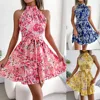 Online Celebrity Real Shot Spring and Summer New Temperament with Flounced Hem Big Swing Floral Dress Chiffon