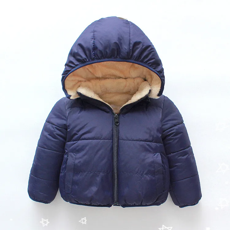 Детская зимняя синяя куртка с капюшоном и длинными рукавами на заказ