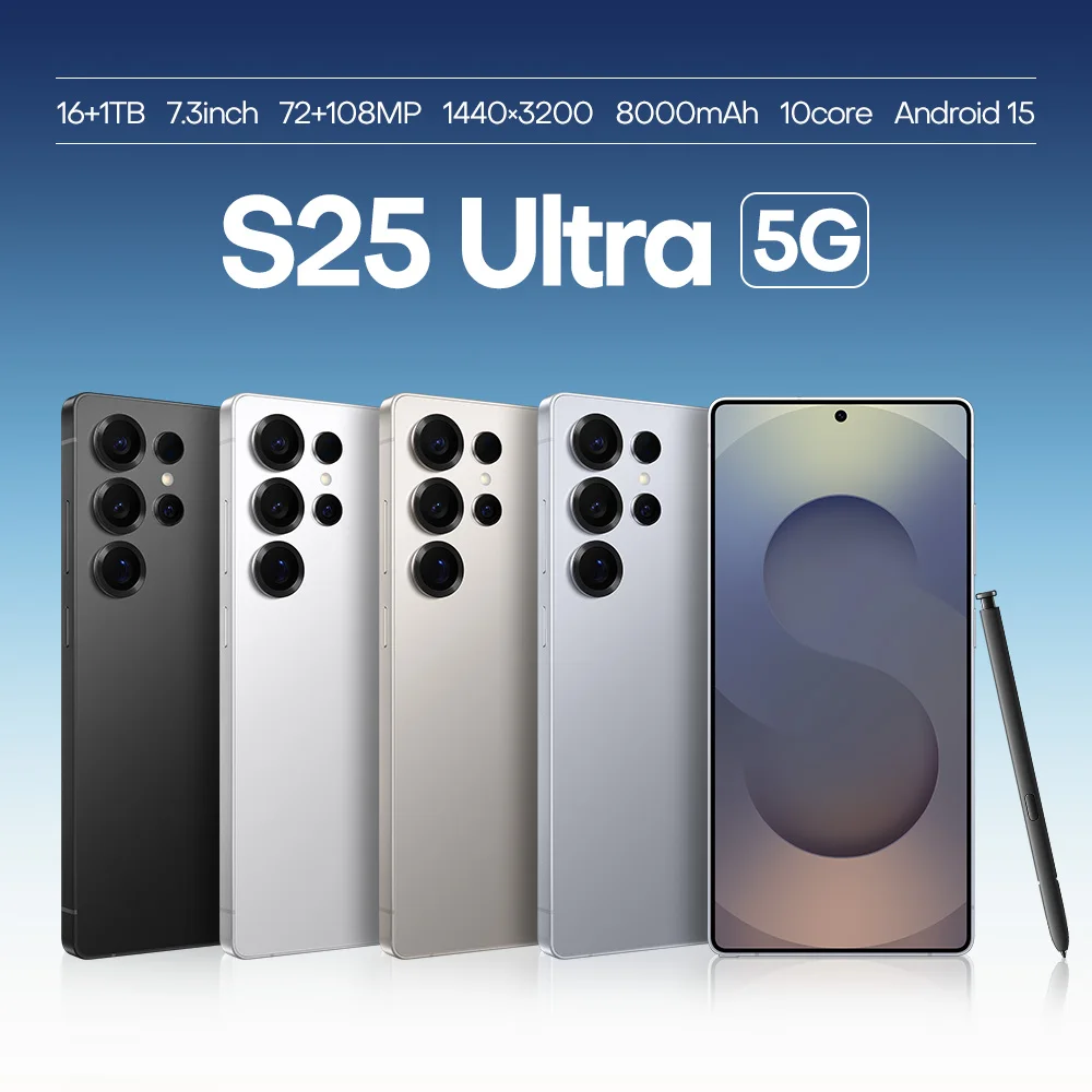 25 Pro Max 7.3 Snch Full Screen WsFs GPS S25 Smartphone 16GB+512GB 1TB 4G 5G Mobsle Phone Large Screen HD Camera Wholesale