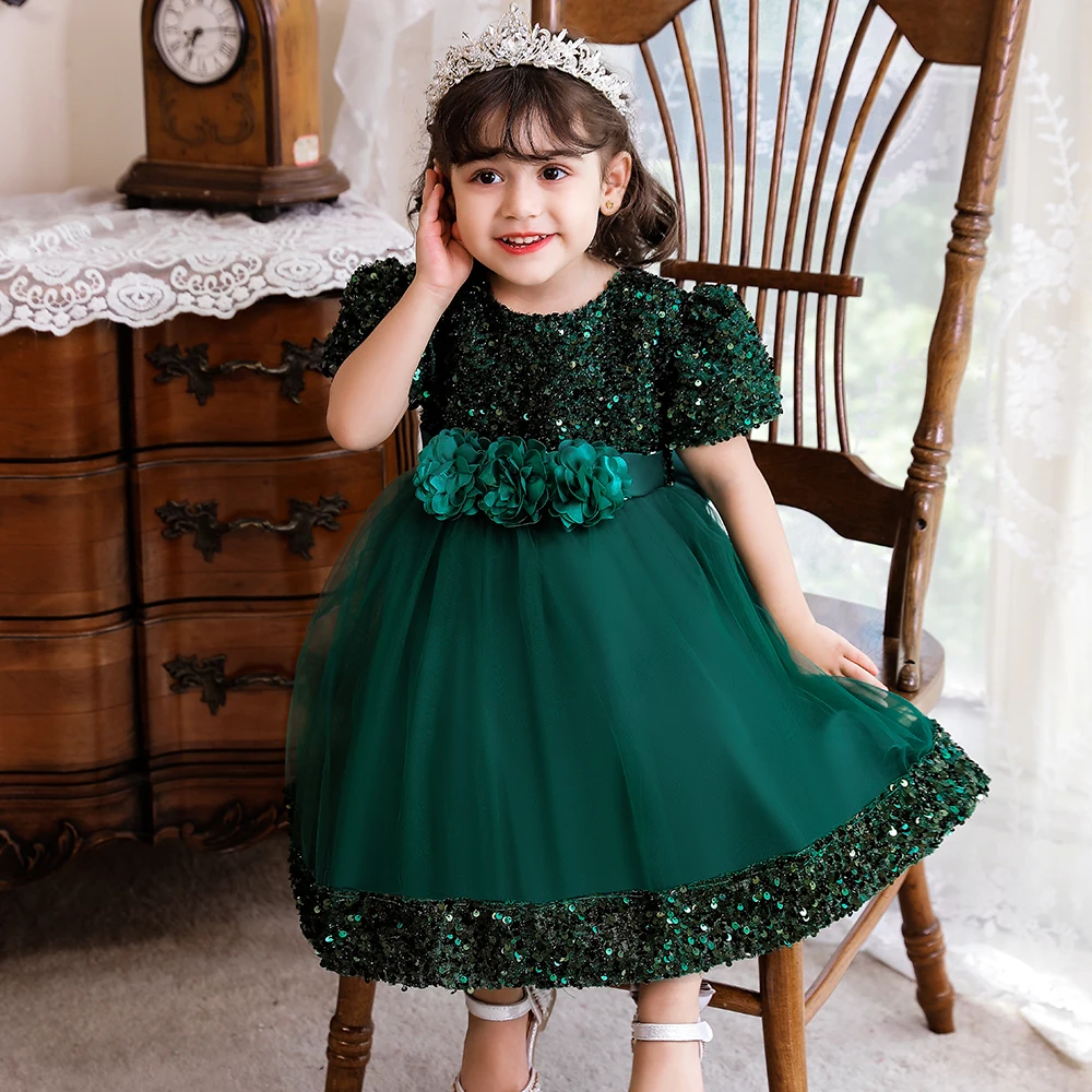 Girls Dresses Designs Short Sleeve Kids Ball Gowns Sequins Applique Children Clothes Little Girl Birthday Party Dress Alibaba