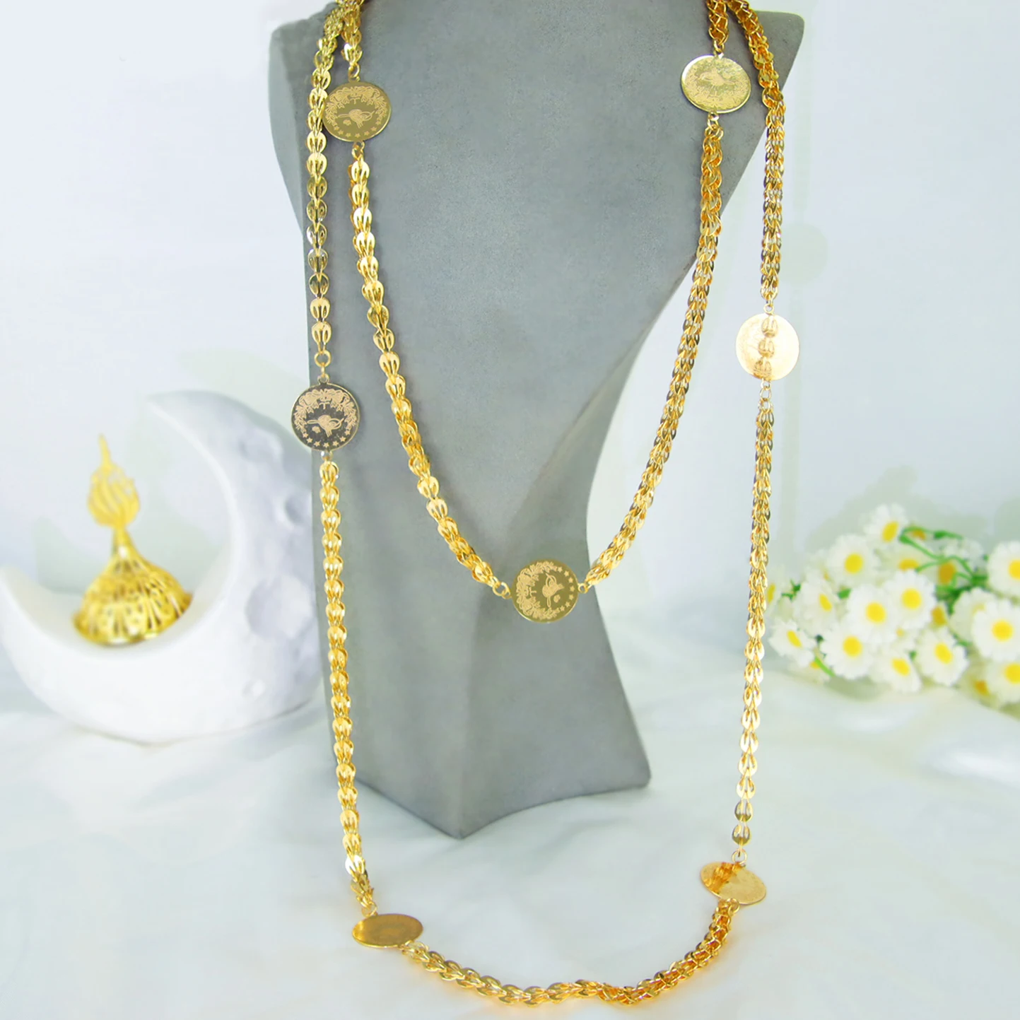 Arab Jewellery Indian Long Necklace Gold Plated Gypsy Coin for Jewelry  Women's Coin Pendant Collar Long Chain Necklace