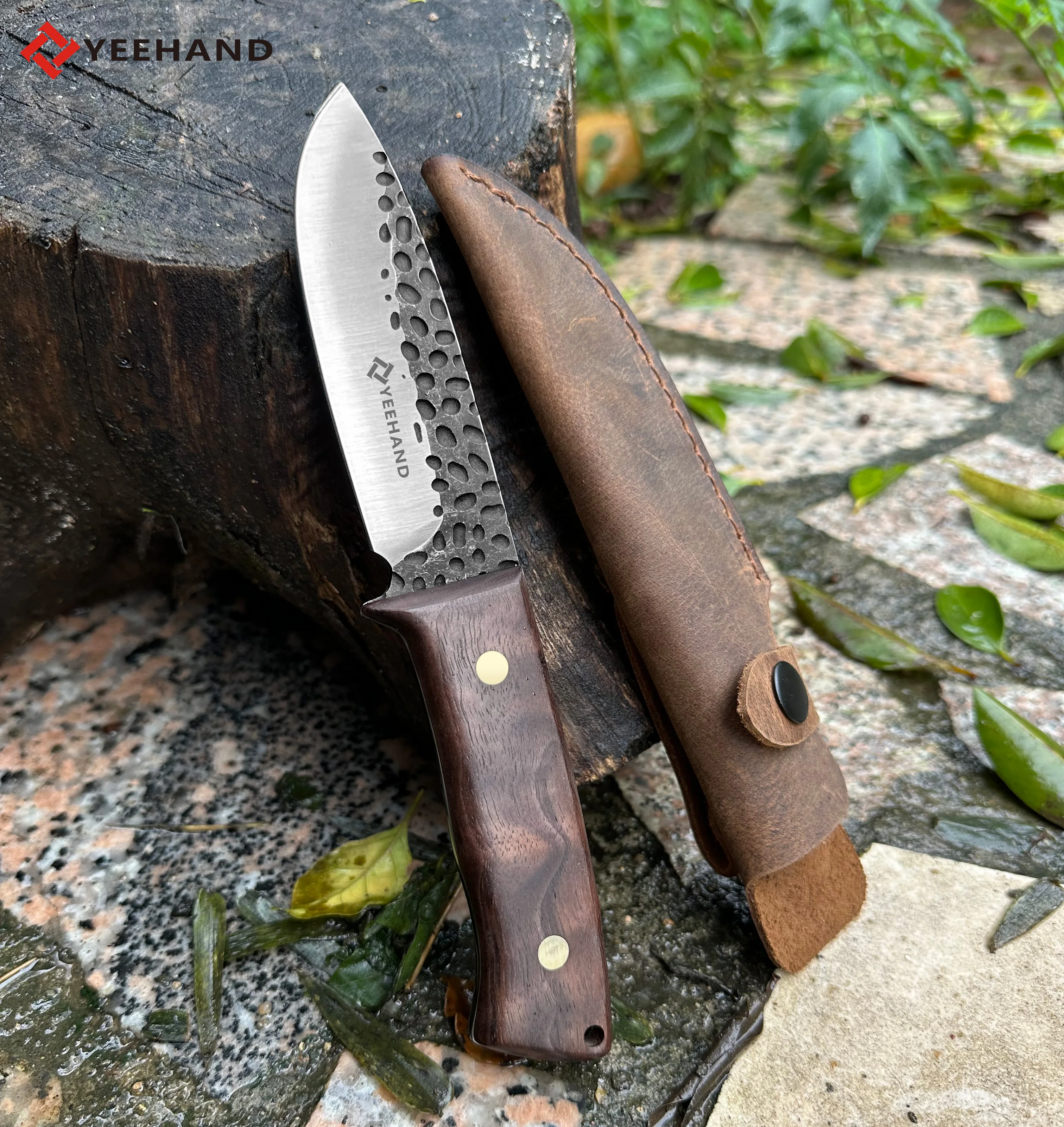 Highend Olive Wood Handle Genuine Leather Holster Survival Knives