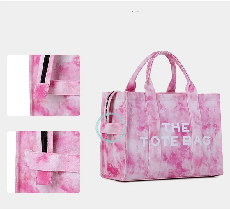 Custom Design Tie Dye Cotton Canvas Tote With Top Zipper Shopping Bag Canvas Tote Bag With 0566