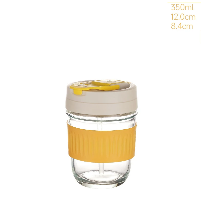 DS2244  Glass Food Storage Containers Travel Coffee Tumbler Mug Mason Jars for Overnight Oats Container Travel Cup with Straw