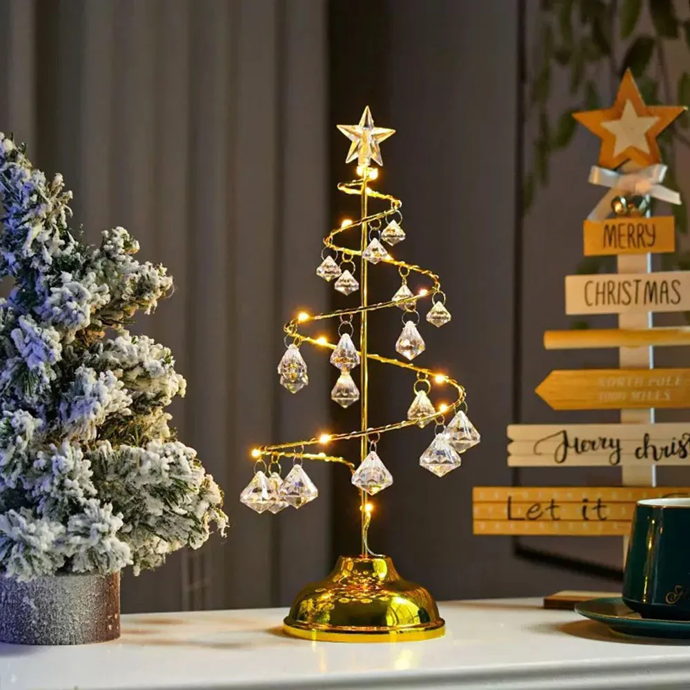 Beautiful Christmas Festival Tree Crystal Diamond Five-pointed Star Bedroom Living Room Decoration Ornament LED Lamp