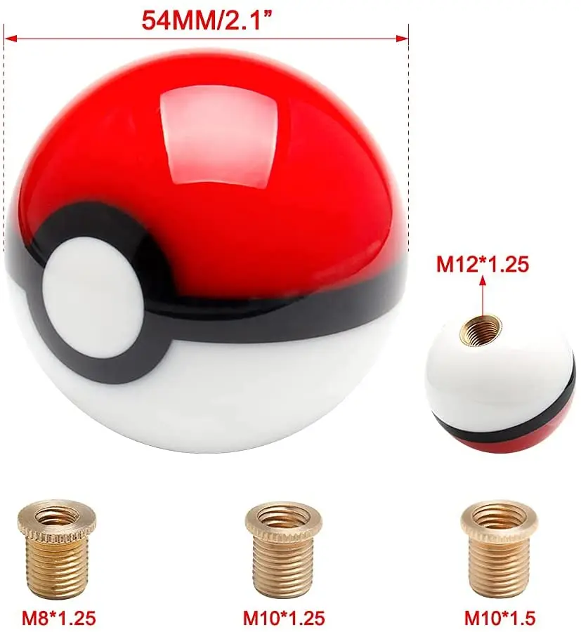SPEED BROTHEL Pokemon Poke Ball Shift Knob – 10x1.25 Thread, Fits Mazda 3 Miata MX5 Axela (Red/White/Black)