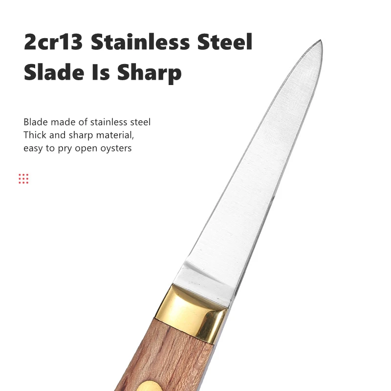 Manjia Custom Logo Premium Oysters Opener Wood Handle Stainless Steel Seafood Tool Paddy Oysters Shucker Open Shucking Knife