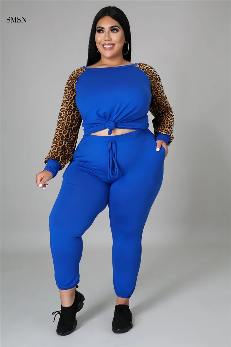 SMSN OSINA Good Quality Autumn Leopard Print Long Sleeve Women Pants Set Lounge Wear Plus Size Women Clothing Two Piece Set