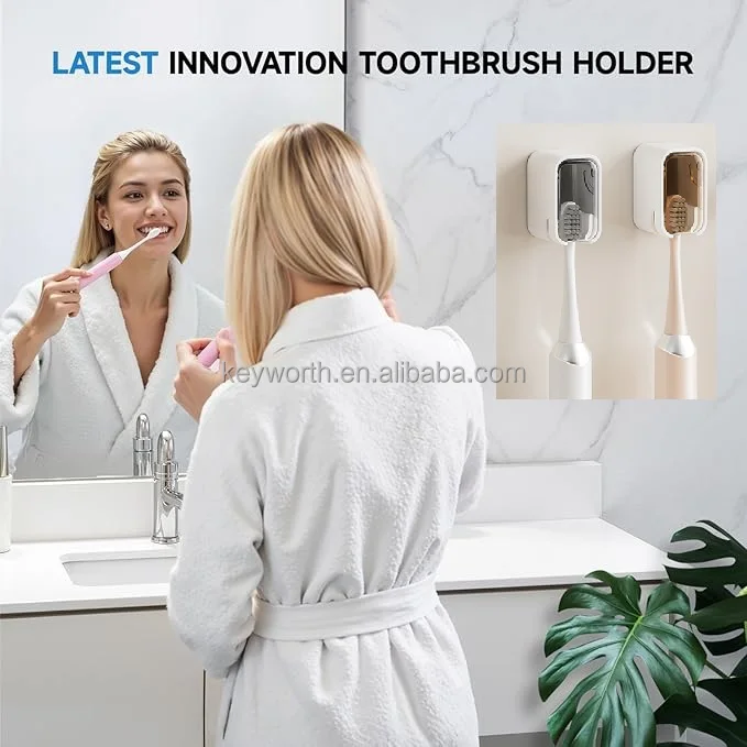 Toothbrush Holders for Bathrooms Wall Mounted with Cover Moisture-Proof and Dust-Proof Toothbrush Storage Organizer