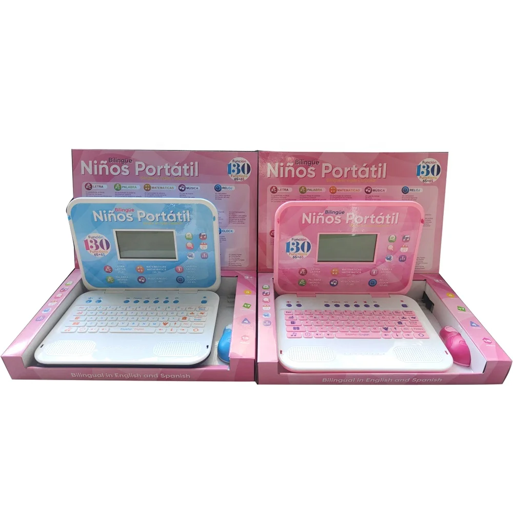 130 Functions Children English / Spanish Learning Machine Toy Educational Bilingual Language Learning Laptop Computer With Mouse