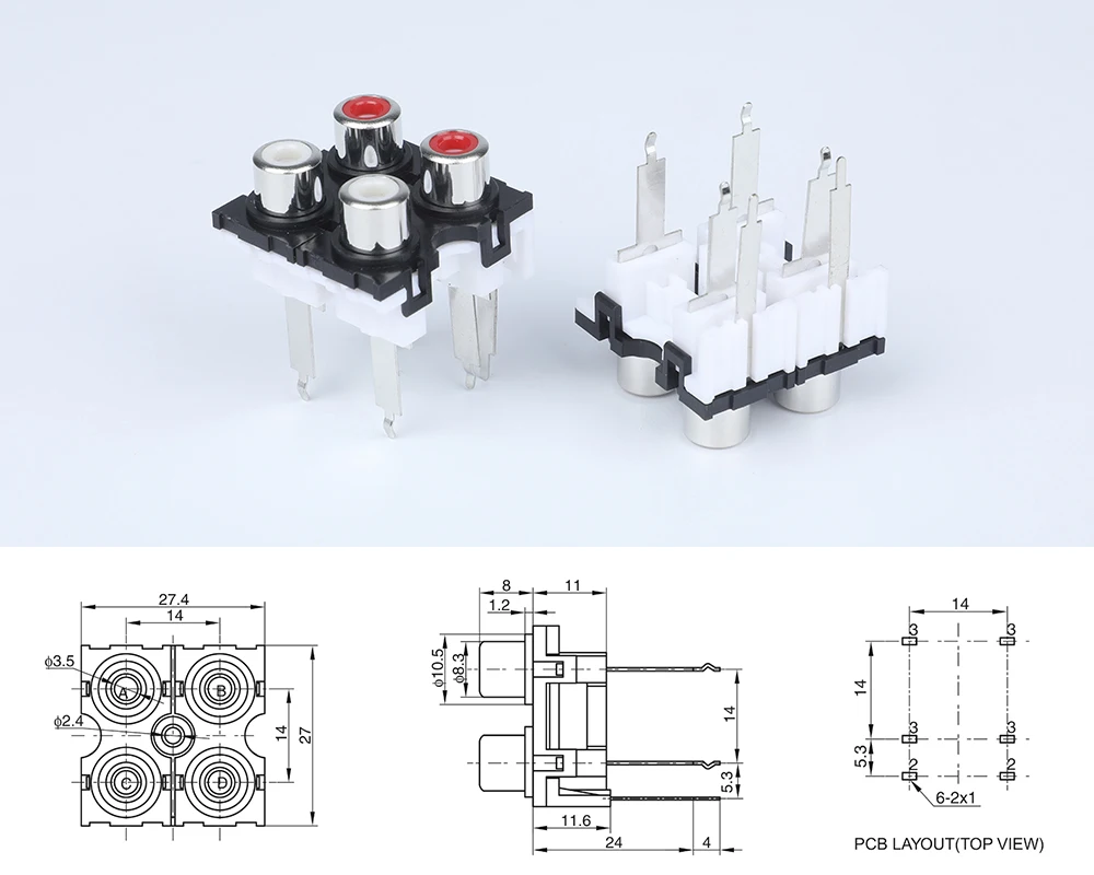 RCA Jacks 6 Pin Female PCB Mount 4 RCA Jack Socket Connector| Alibaba.com