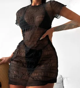 Cover up Dress Swim Bathing Suit Beach Wear Transparent Ready Stock 3 Pieces Black Women Adults Print Sexy Bikini Bikini Set LT