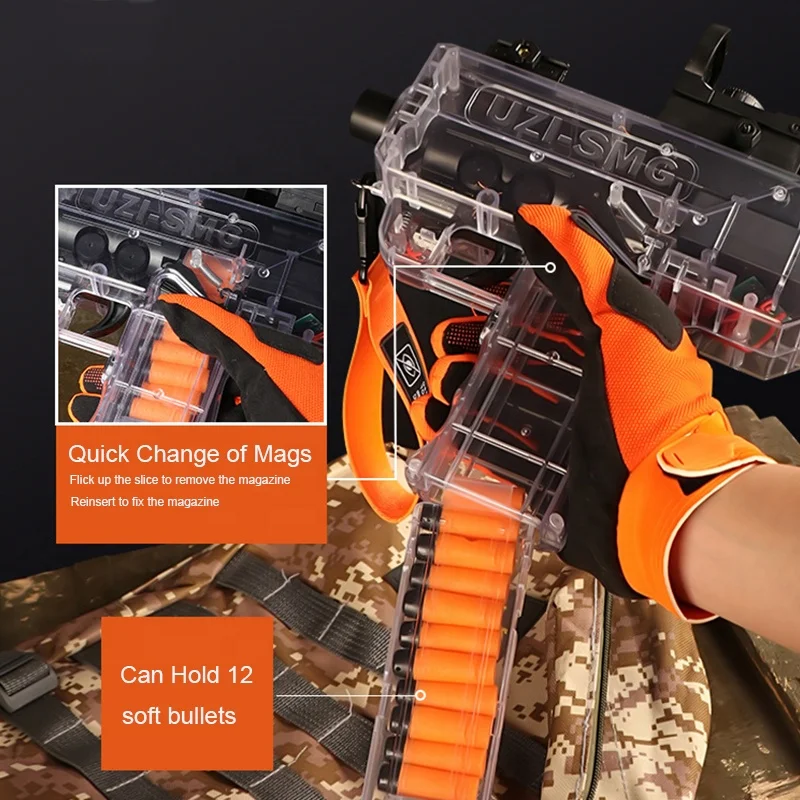Newest UZI Submachine Gun EVA Soft Bullet SMG Burst Shooting Dart Electric Toy Gun Blaster Birthday Gift Boy Toy Outdoor Sports