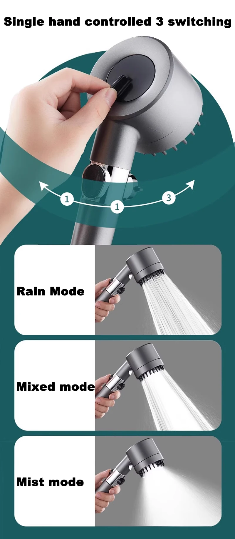 3 Modes High Pressure 4 in 1 Multifunctional Massage Filtered Shower ...