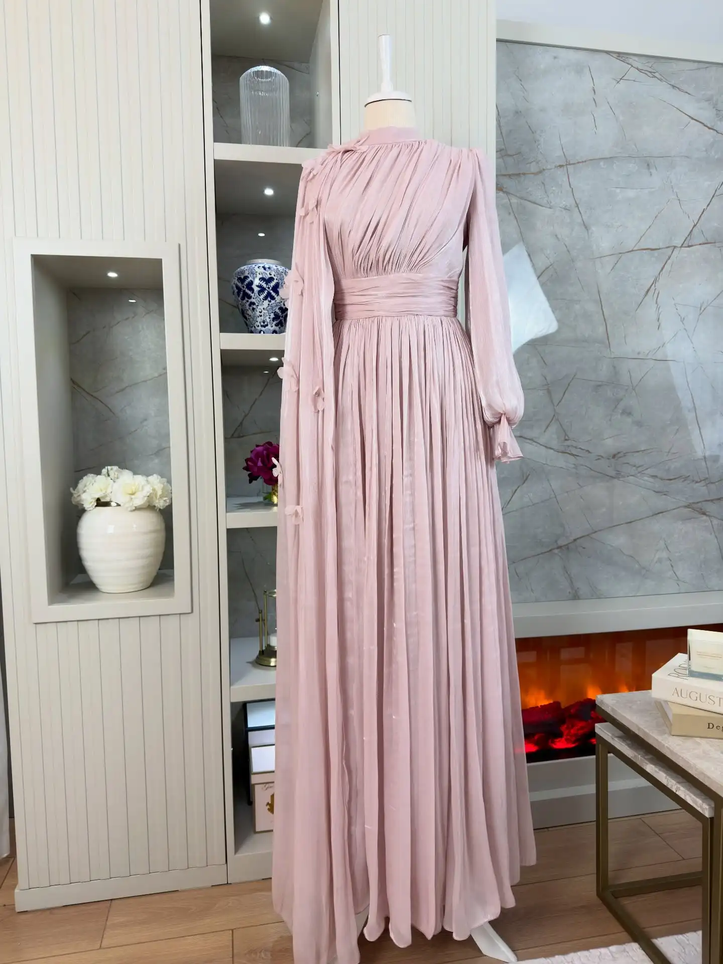 Mexizo Elegant and Modest Pleated Maxi Dress Muslim Women Abaya Long Gown  Islamic Fashion