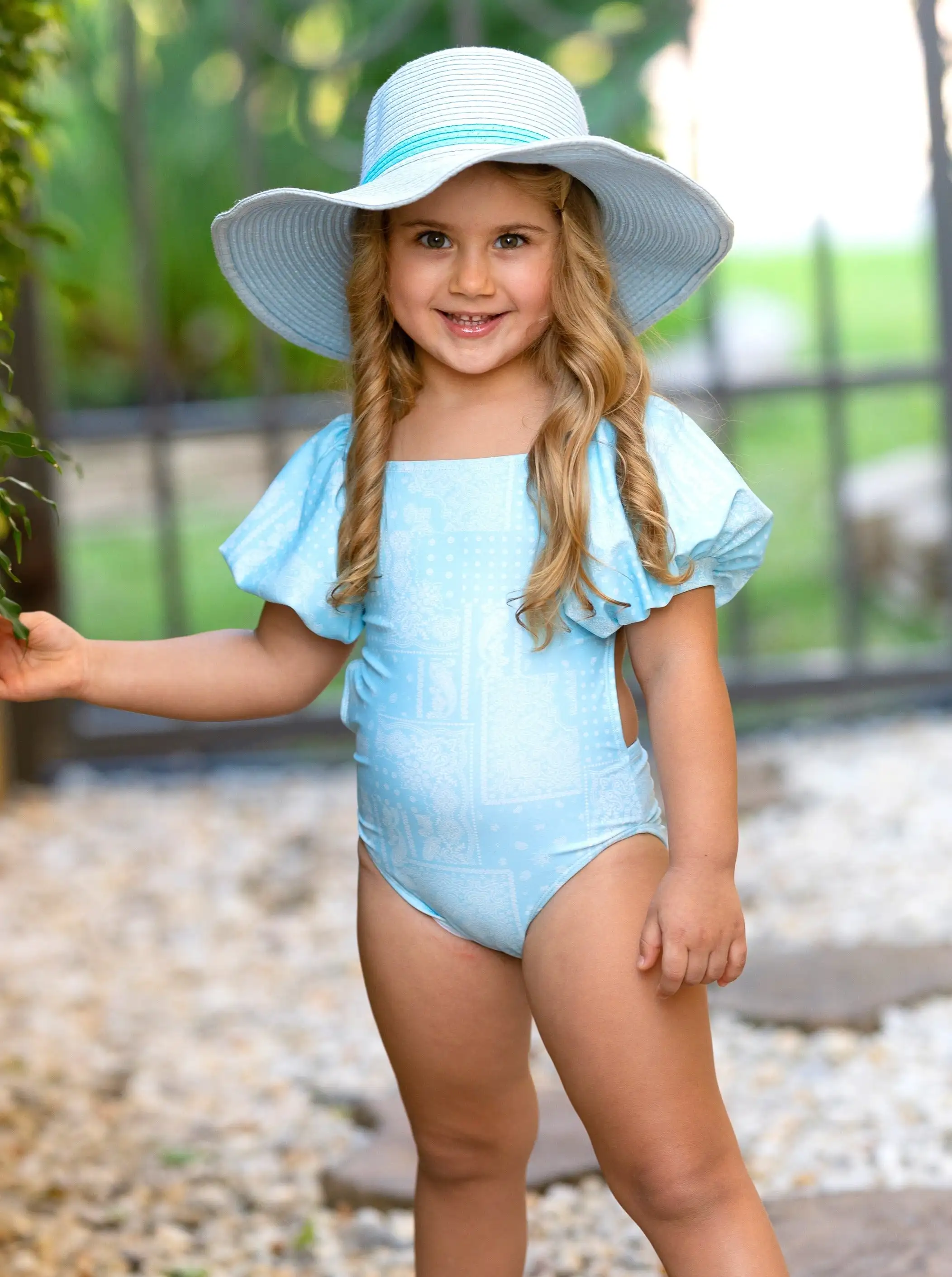 Wholesale Baby Girls Swimwear Child Bikini Paisley Puff Sleeve One