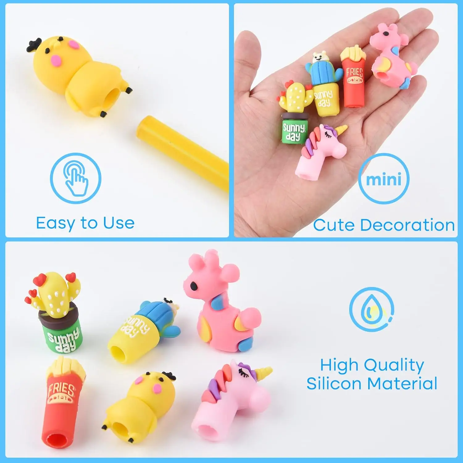 Dihua Custom 3D Cartoon Screen Ballpoint Pen Toppers Hot Selling for Smiley Mop Fruit Pattern Stylus Animal PVC Doll Head Topper