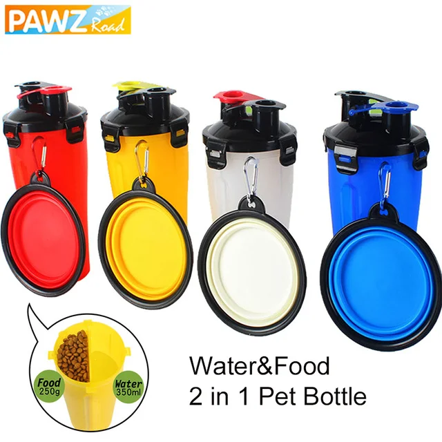 2023 Wholesale 2 In1 Collapsible Storage Container Dog Bowl Travel Pet Food Water Bottle Pet