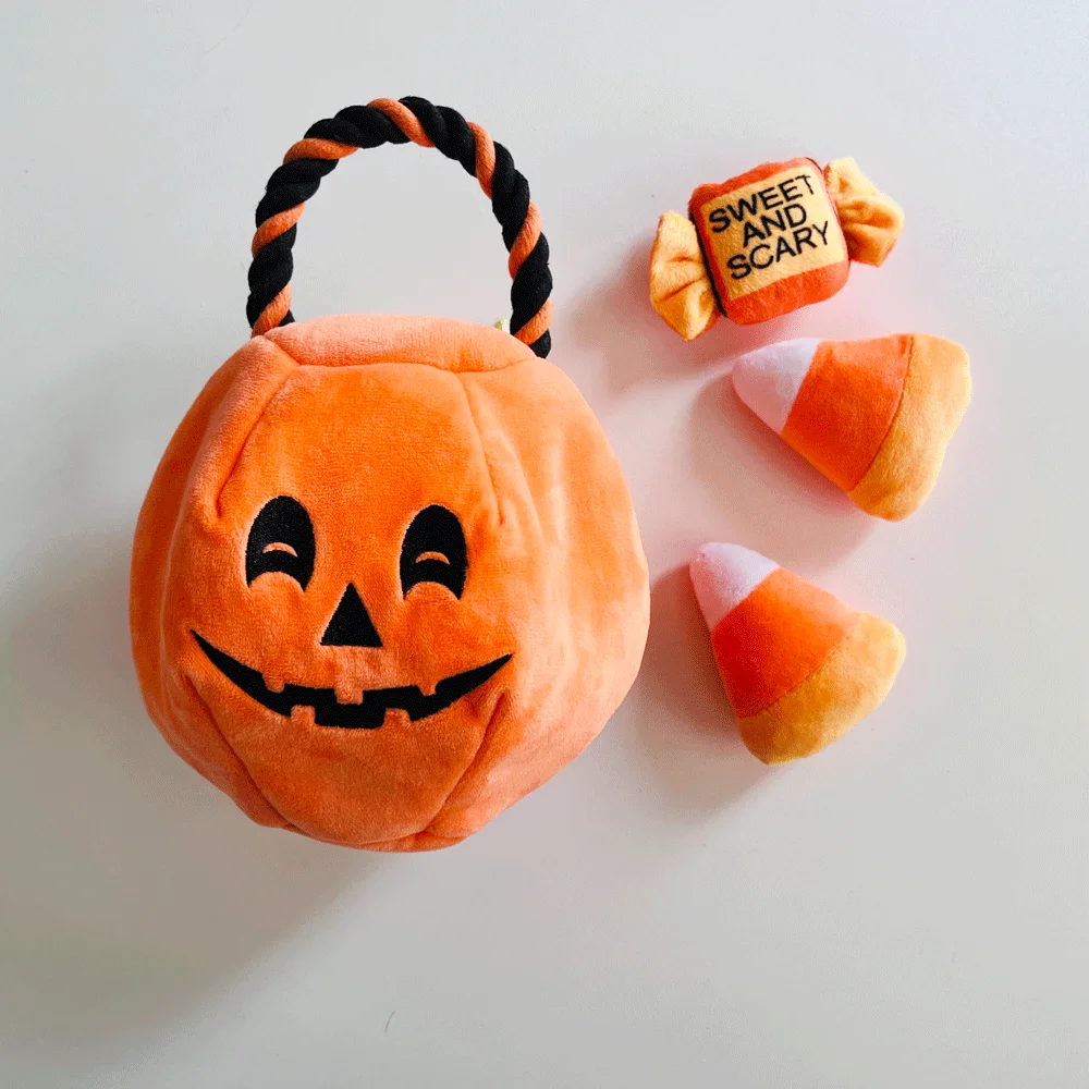 Trick Or Treat! Halloween Dog Plush Chew Toy Hiding Food Interactive