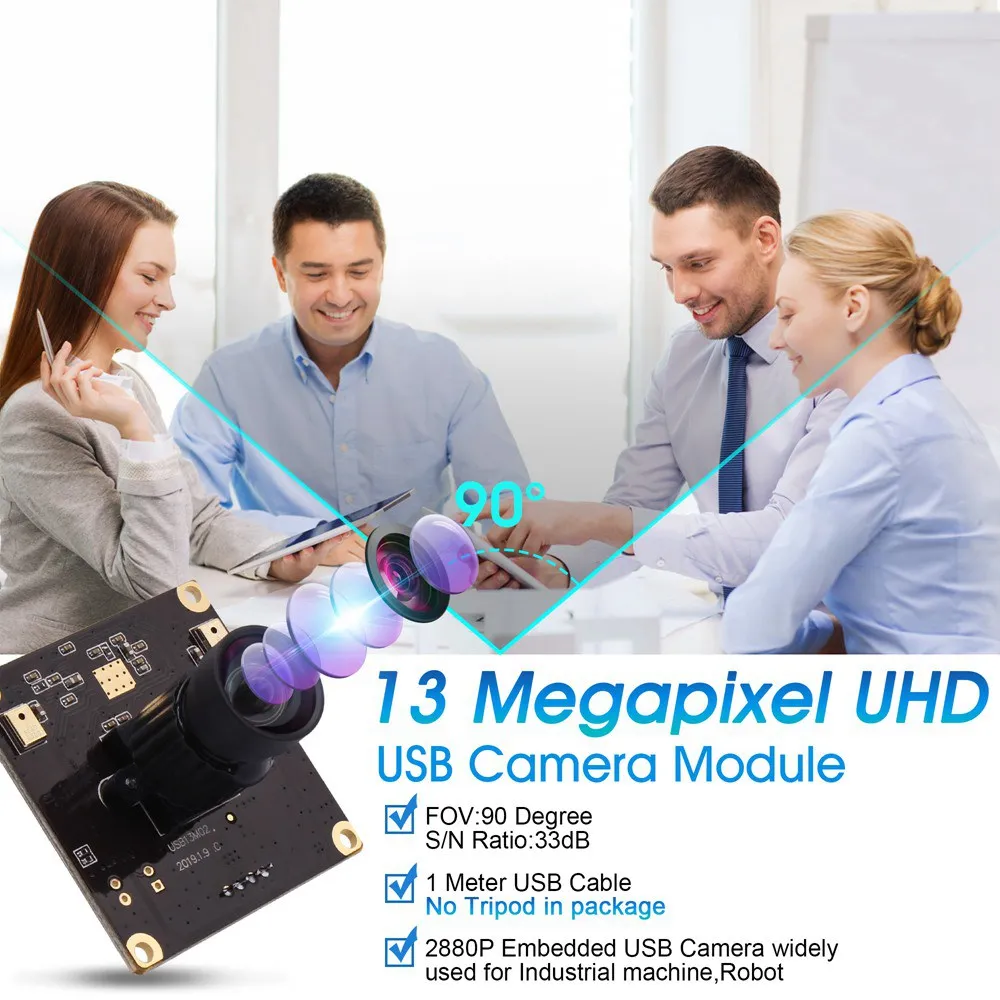 ELP Wide Angle Lens No Distortion 4k Webcam 13Mpixels CMOS IMX214 UVC HD  Mini USB Camera With MIC