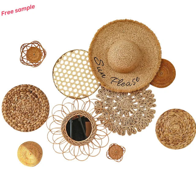 Decor For Living Rooms Bedrooms Wall Basket Decor Rattan Flat Round Boho Wall Decor Hanging woven Wall