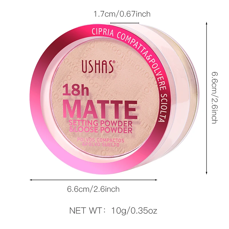 USHAS Lightweight Foundation Waterproof 18 Hours Matte Long Lasting No Makeup Removal Dark Spots Loose Powder &setting Powder