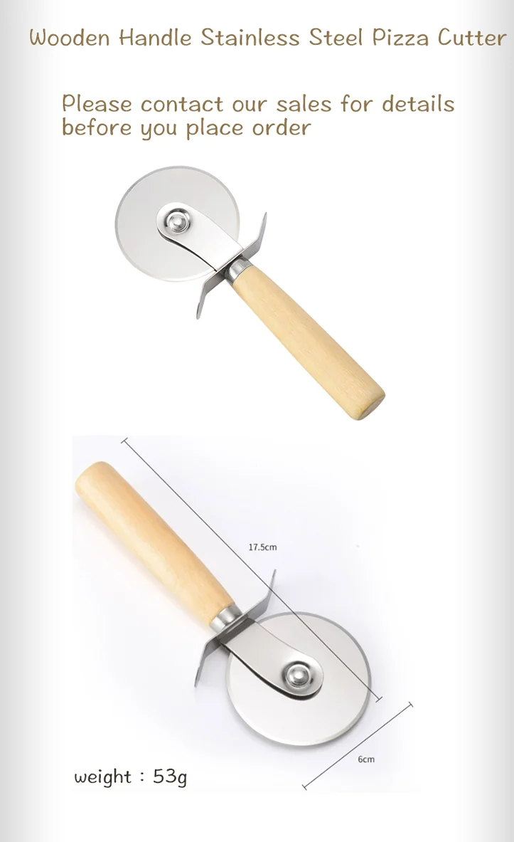 High Quality Pizza Cutter Stainless Steel Wheel With Wood Handle Pizza Baguette Cheese Slicer 