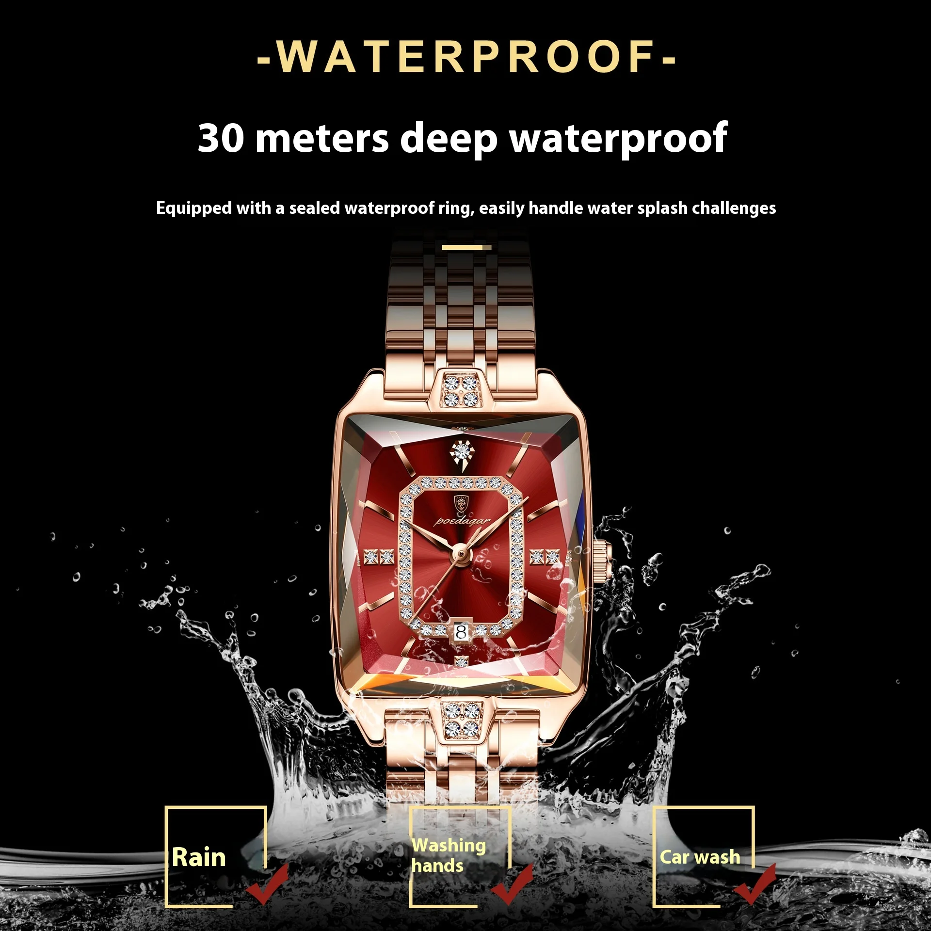 Poedagar 785 Elegant Ladies Watch Waterproof Date Women Watches Stainless Steel Rectangl aperçu 2