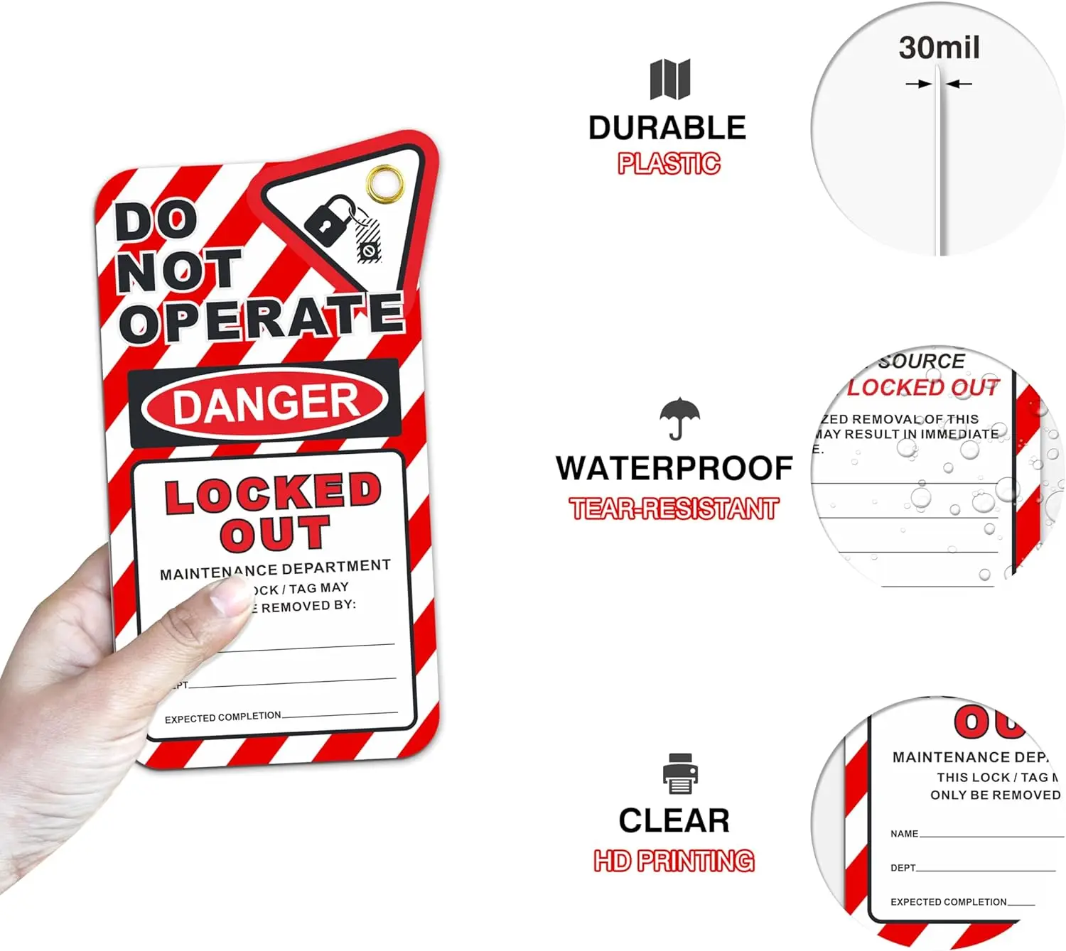 Red Warning Safety Lockout Tagout Tags For Lockout Out Of Service ...