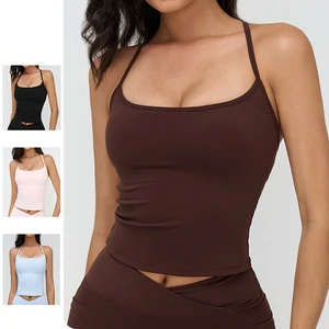 Hot Selling Hollow Back Double Strap Yoga Vest Removable Pad Quick Dry Activewear for Women Running Fitness Gym Workout Tops