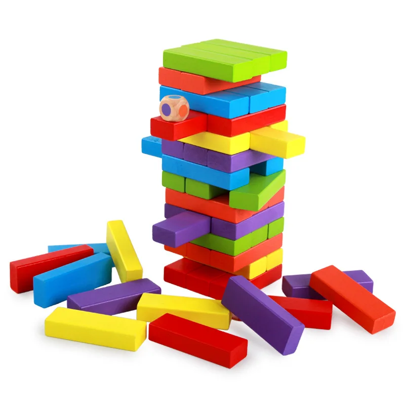 Wooden Kids Domino Game Blocks Colorful Stacking Tower Tumbling Blocks PF