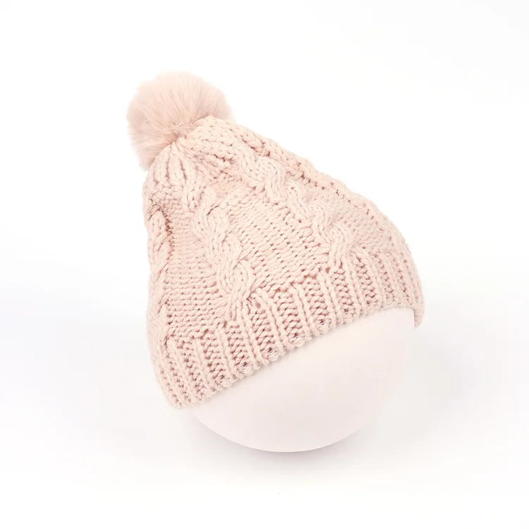 Kids wool ball pullover hat autumn and winter infant warm solid color knitted hat 5 colors