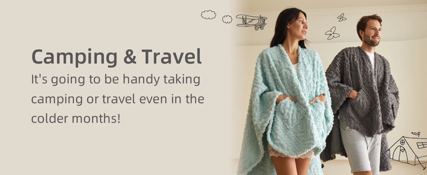 Fuzzy Sherpa Wearable Fleece Blanket With Pockets,Ultra Soft Plush