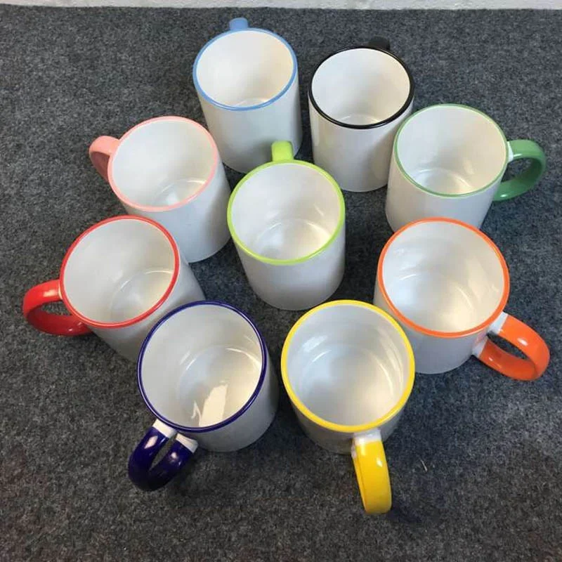11oz Sublimation Blank Rim Color Mug With Round Color Handle for Promotion  Gifts