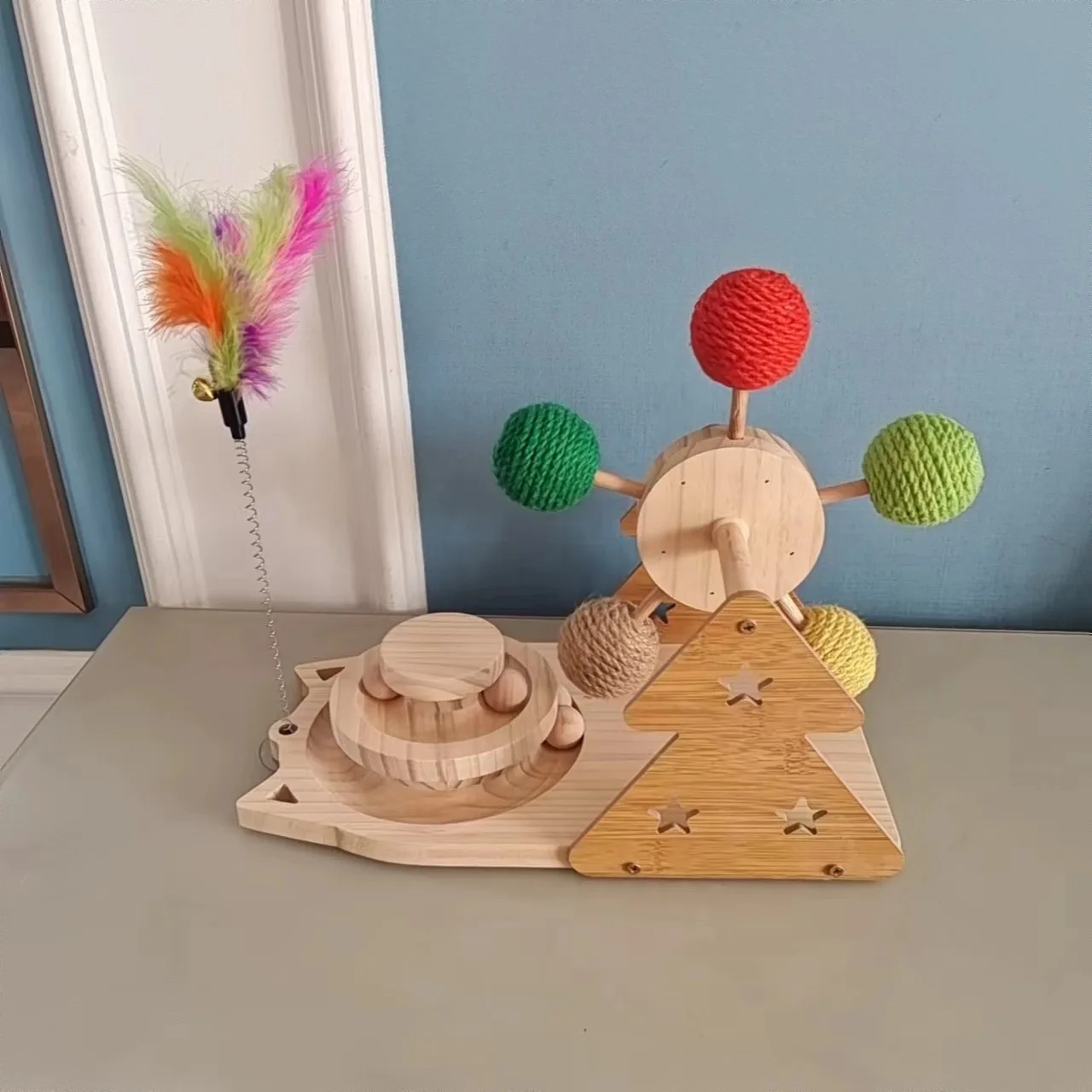 New Pet Supplies Tease cat Stick cat Ferris Wheel Sisal Ball Solid Wood cat Rotary Table Base Multi-functional Puzzle cat Toys factory