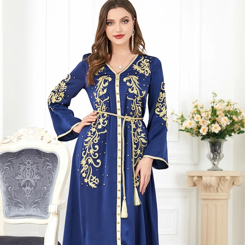 Embroidered Ramadan Satin Abaya Kaftan Caftan Arab Jalabiya For Women ...