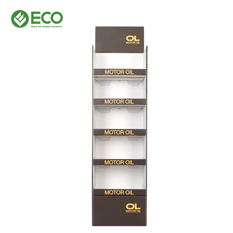 Customized Modern Cardboard Display Stand Rack for Lubricant Engine Oil Lube Oil Display Rack