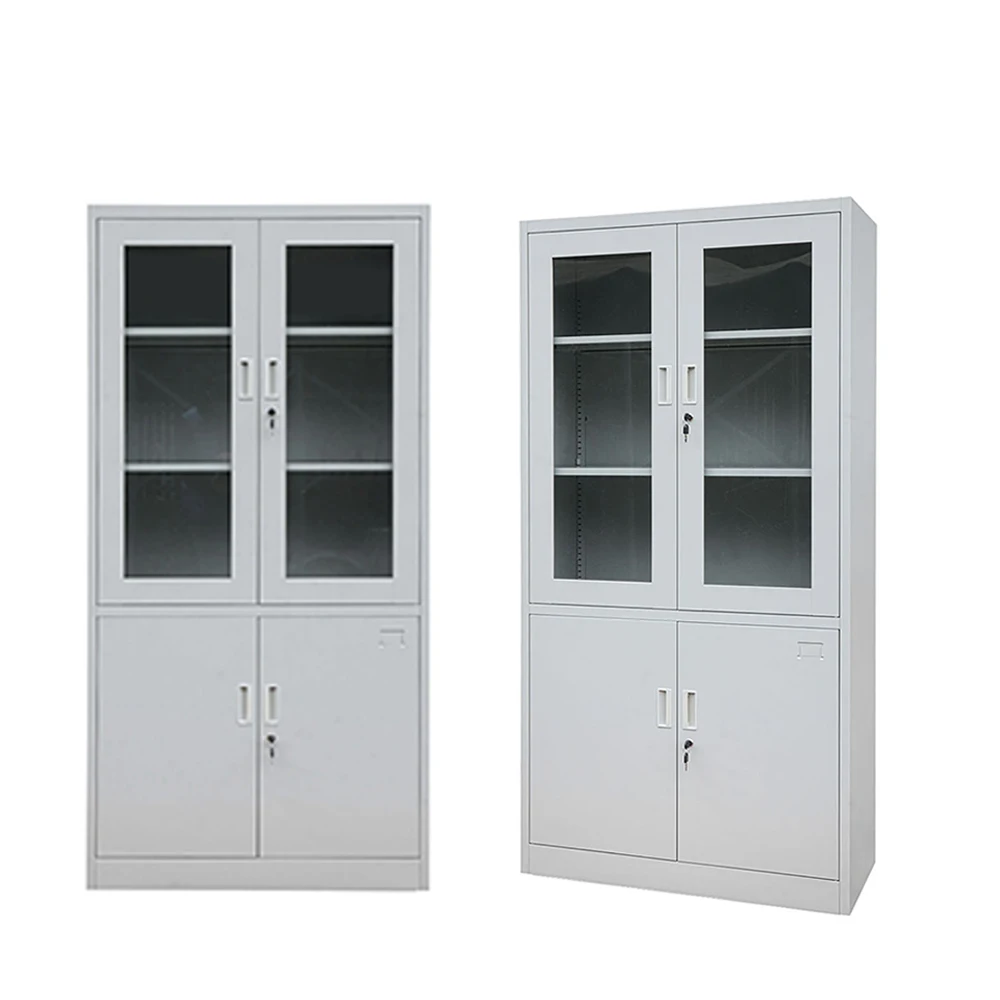 Metal Storage Cabinet with Lockable Glass Door 2 Adjustable Shelves Heavy-Duty for Home Office, Kitchen, Pantry Organizer