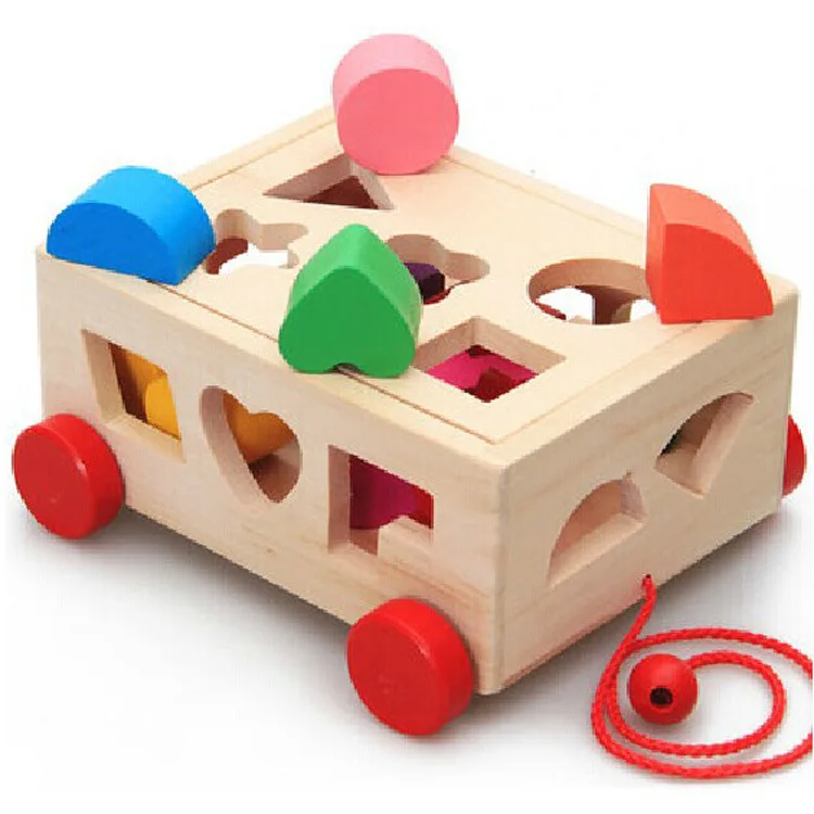 Montessori Wooden Shape Puzzle Sorting Toy Shape Sorter Car Toy Wooden Pull Push Car Educational Toys for Toddlers Kids Gift
